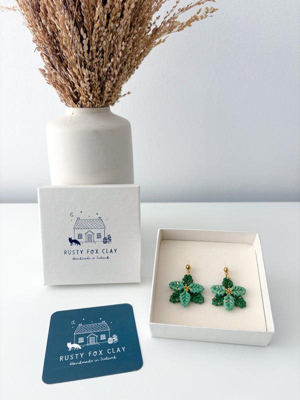 Green - Holly Leaf Earrings (Christmas Collection)