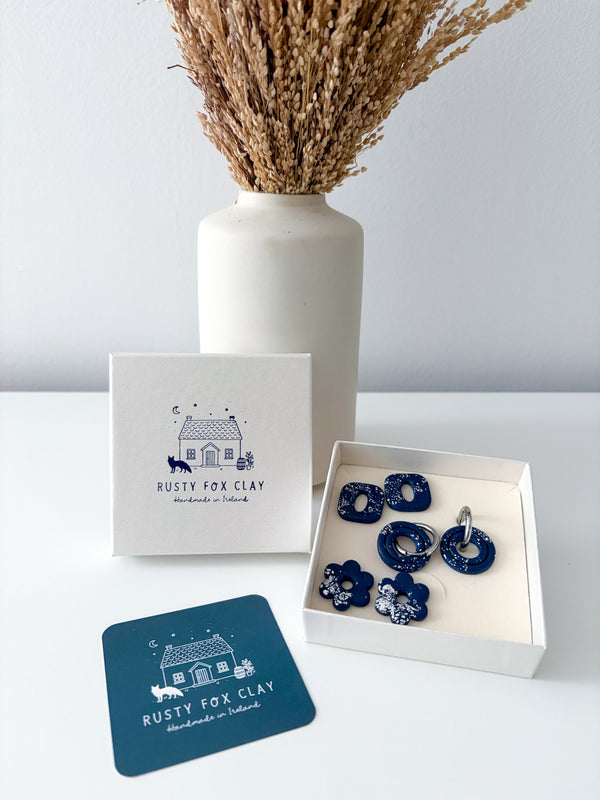 Default Title - Interchangeable Earring Set - Navy (Silver Hoops)