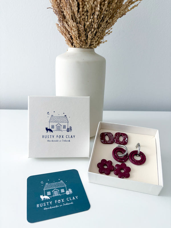Default Title - Interchangeable Earring Set - Burgundy (Silver Hoops)
