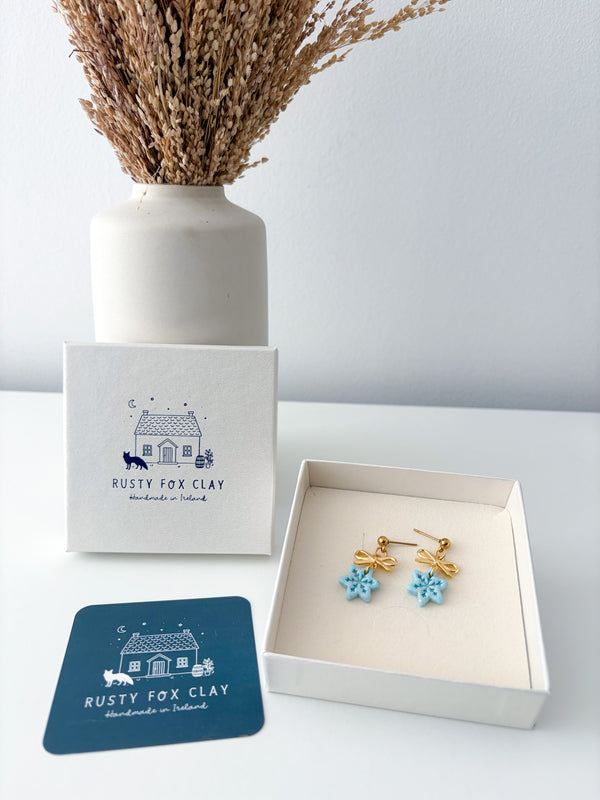 Aqua - Snowflake and Bow Earrings (Christmas Collection)