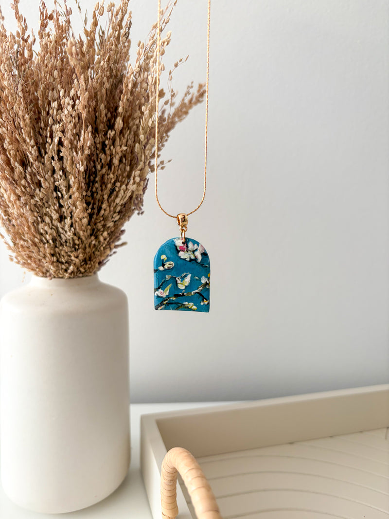 Handmade Almond Blossoms polymer clay earrings with gold-plated brass findings
