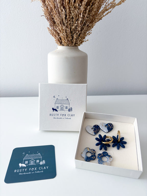 Default Title - Interchangeable Earring Set - Navy & Pearl