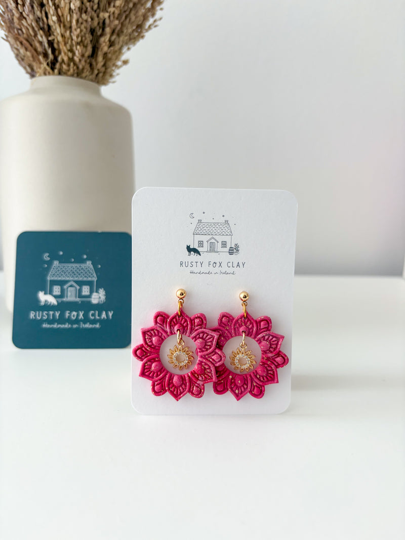 Handmade La Paz Valentine polymer clay earrings with 18K gold‑plated brass findings
